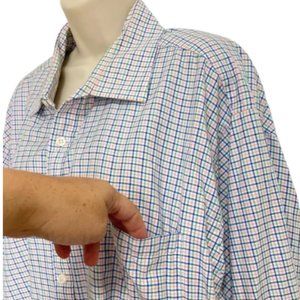 Michael Kors Plaid Pastel Button Down Shirt  Long Sleeves Men's 35 Big 19 Neck